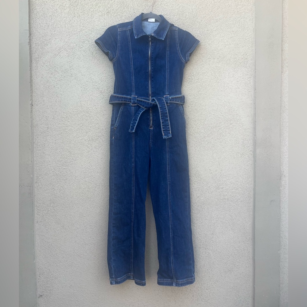 Abercrombie Kids Denim Jumpsuit Dark Wash Size 13/14 Tie Jumpsuit Zip Front